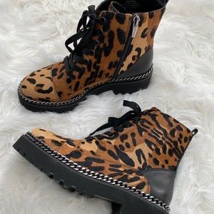 Vince Camuto leopard combat boots